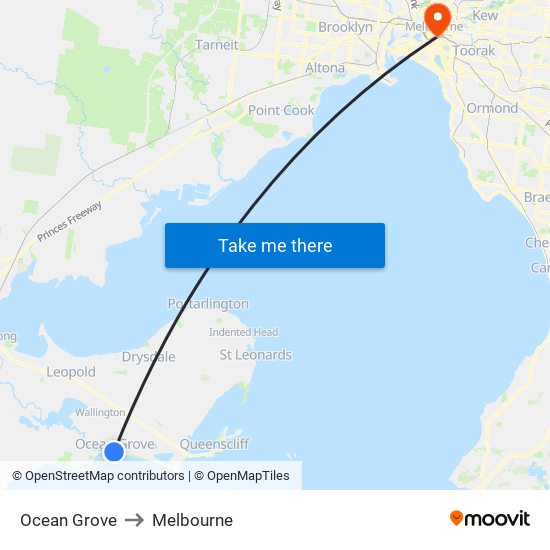 Ocean Grove to Melbourne map