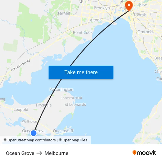 Ocean Grove to Melbourne map