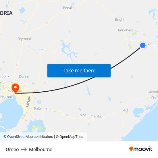 Omeo to Melbourne map