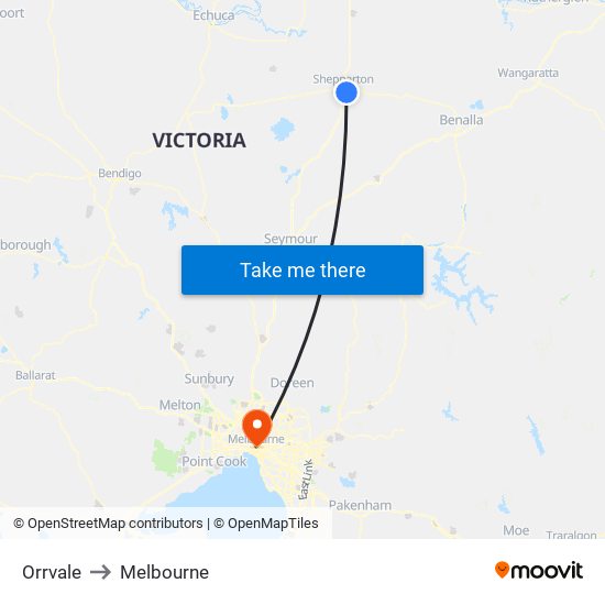 Orrvale to Melbourne map