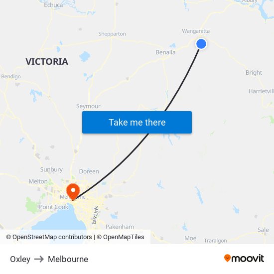 Oxley to Melbourne map