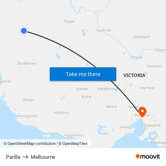 Parilla to Melbourne map