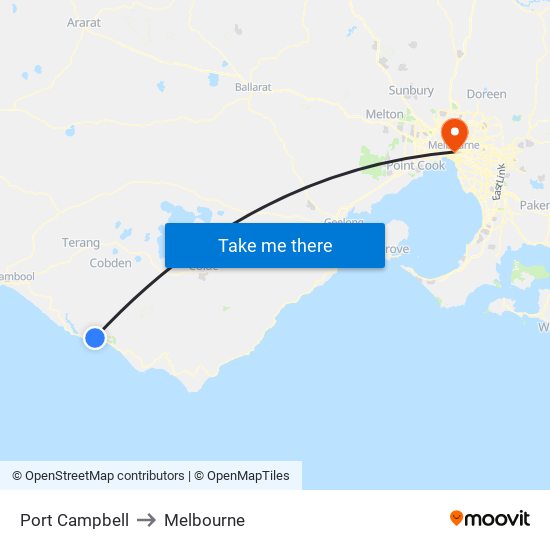 Port Campbell to Melbourne map