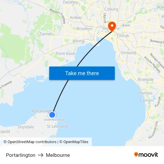 Portarlington to Melbourne map