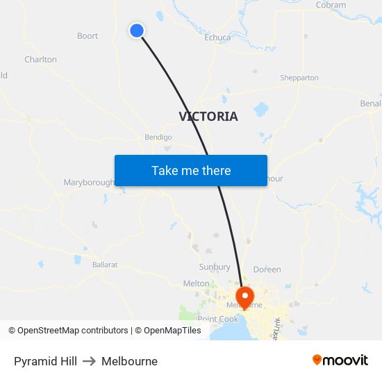 Pyramid Hill to Melbourne map