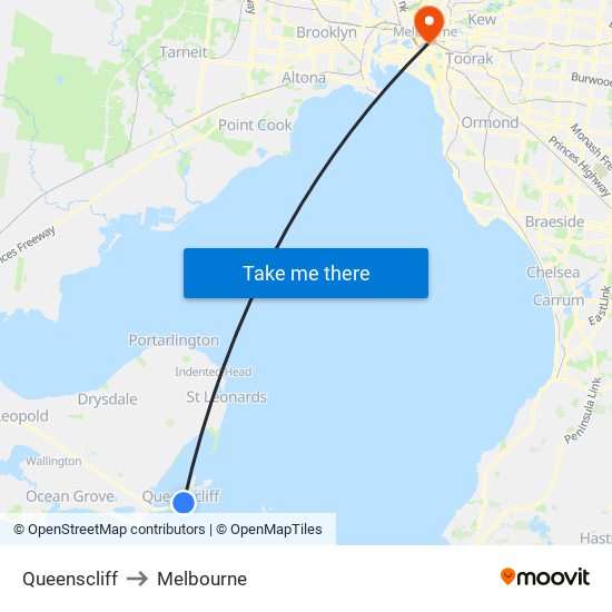 Queenscliff to Melbourne map