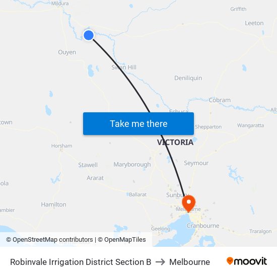 Robinvale Irrigation District Section B to Melbourne map