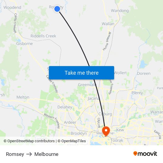 Romsey to Melbourne map