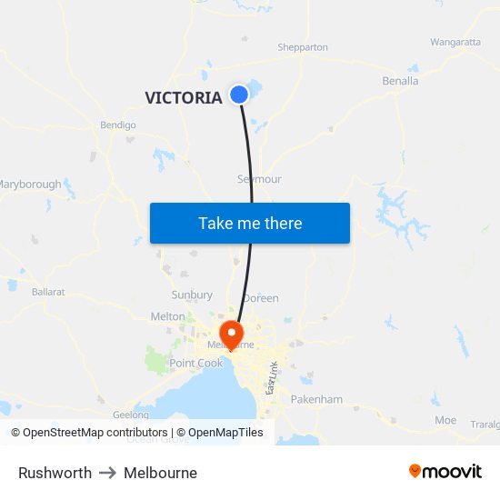 Rushworth to Melbourne map