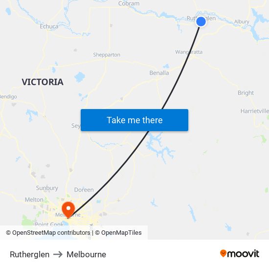 Rutherglen to Melbourne map