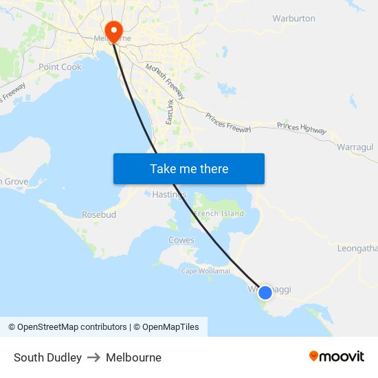 South Dudley to Melbourne map