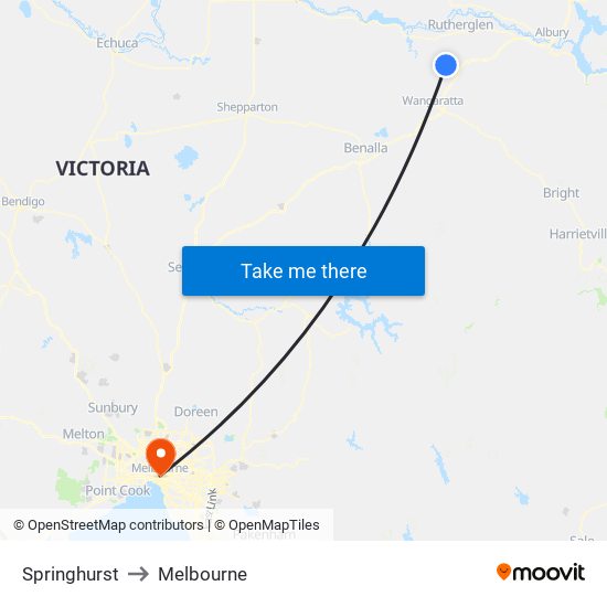 Springhurst to Melbourne map