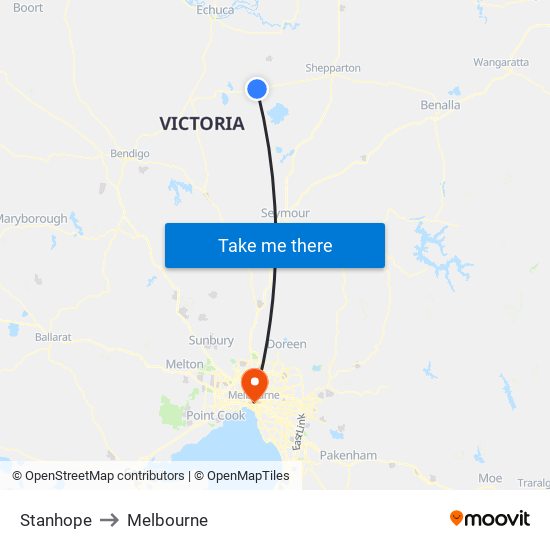 Stanhope to Melbourne map