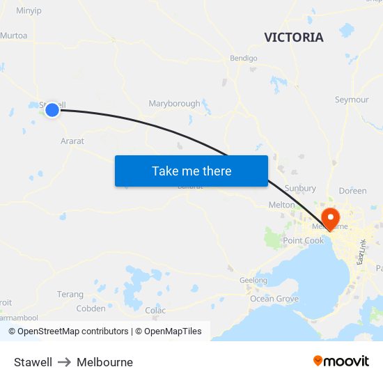 Stawell to Melbourne map