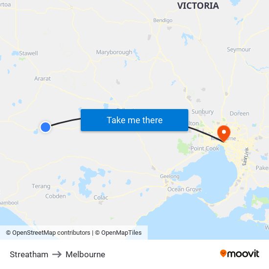 Streatham to Melbourne map