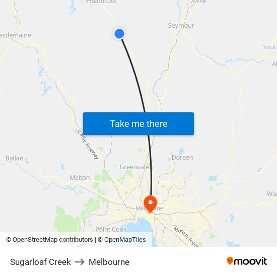 Sugarloaf Creek to Melbourne map