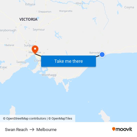 Swan Reach to Melbourne map