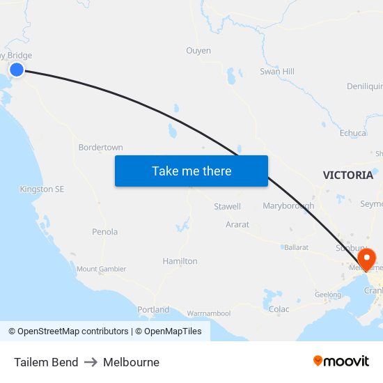 Tailem Bend to Melbourne map