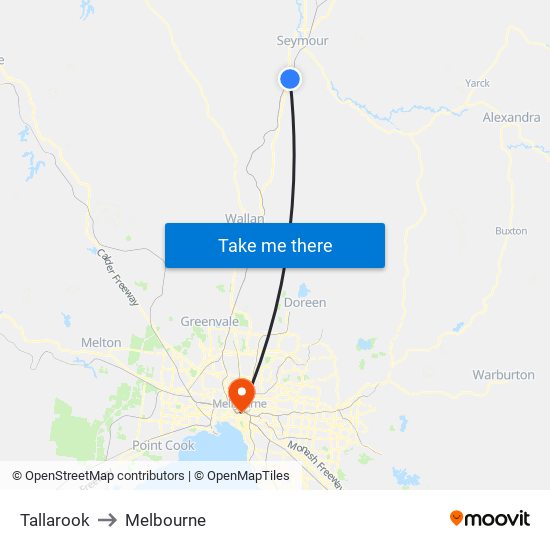Tallarook to Melbourne map