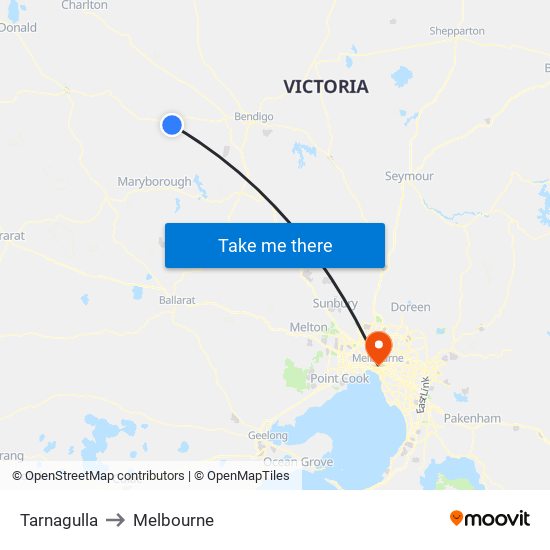 Tarnagulla to Melbourne map