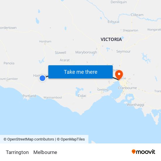 Tarrington to Melbourne map