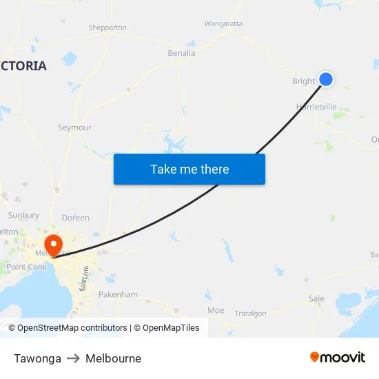 Tawonga to Melbourne map