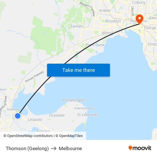 Thomson (Geelong) to Melbourne map