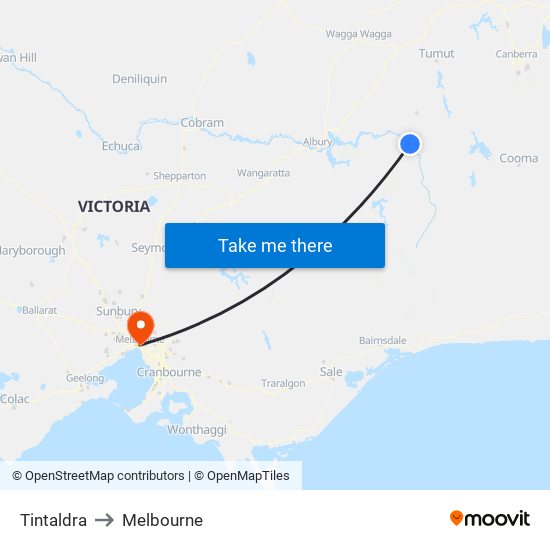 Tintaldra to Melbourne map