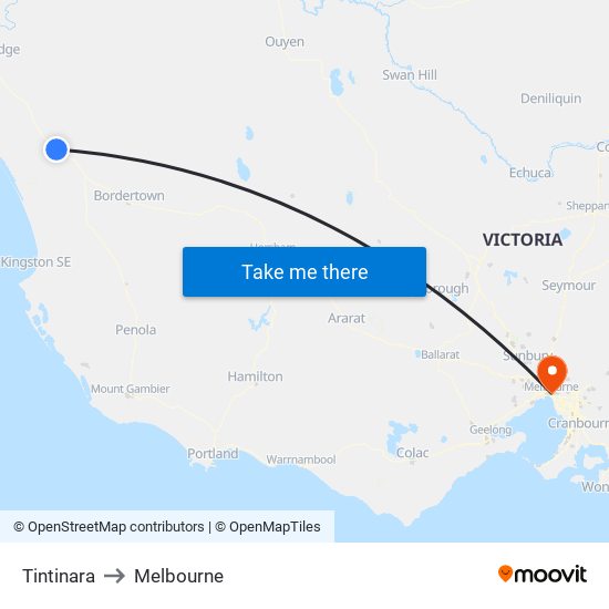 Tintinara to Melbourne map