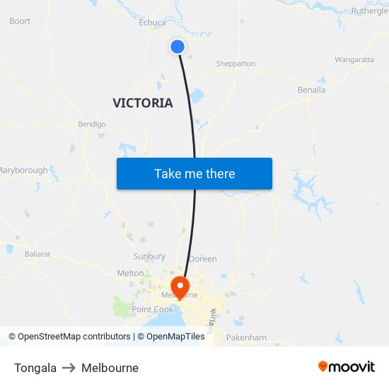 Tongala to Melbourne map