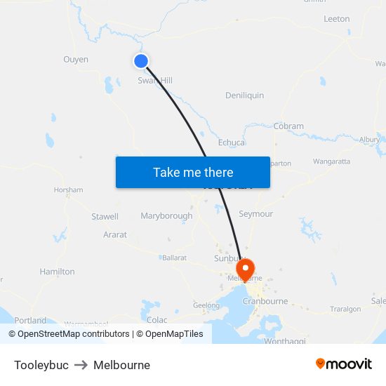 Tooleybuc to Melbourne map