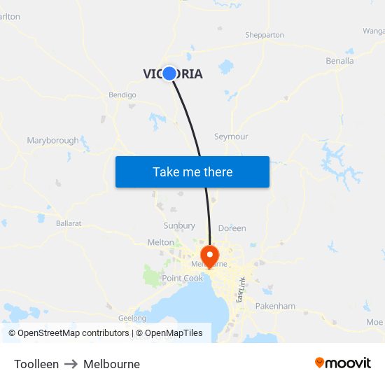 Toolleen to Melbourne map