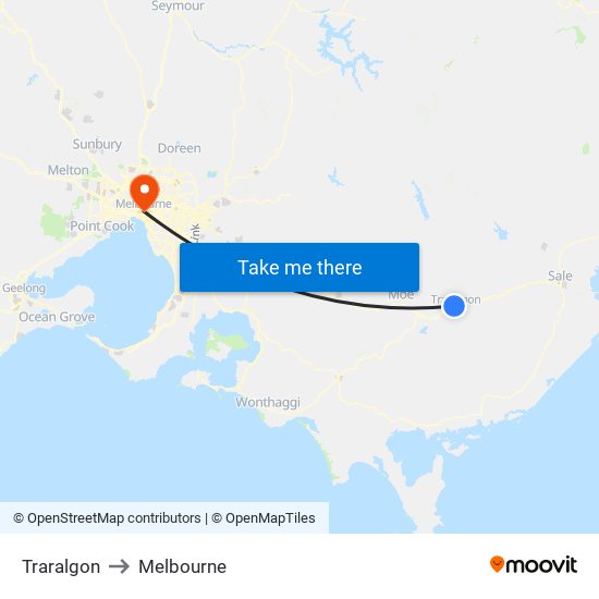 Traralgon to Melbourne map