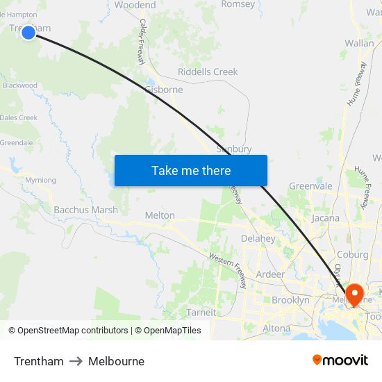 Trentham to Melbourne map