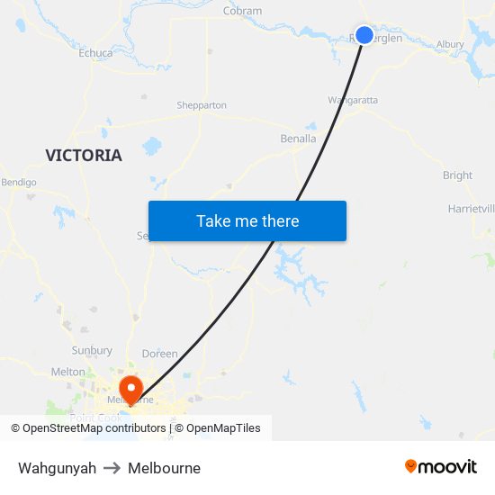 Wahgunyah to Melbourne map