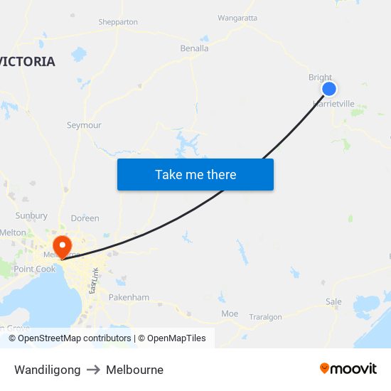 Wandiligong to Melbourne map