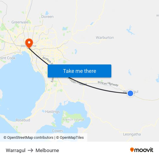 Warragul to Melbourne map