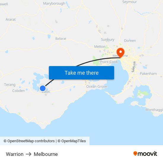 Warrion to Melbourne map