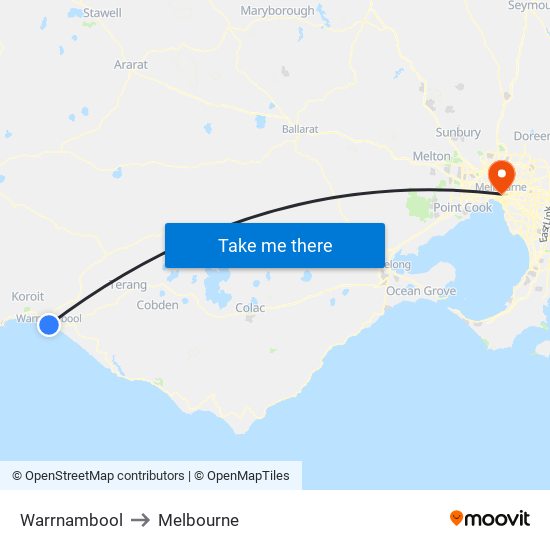 Warrnambool to Melbourne map