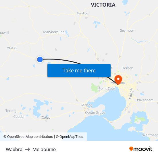 Waubra to Melbourne map