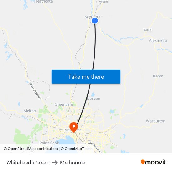 Whiteheads Creek to Melbourne map