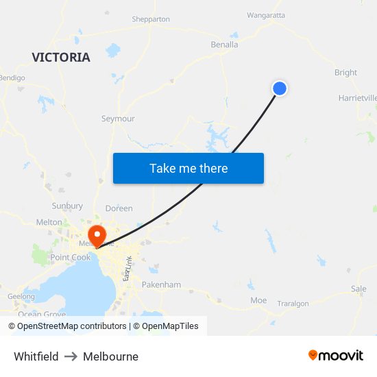 Whitfield to Melbourne map