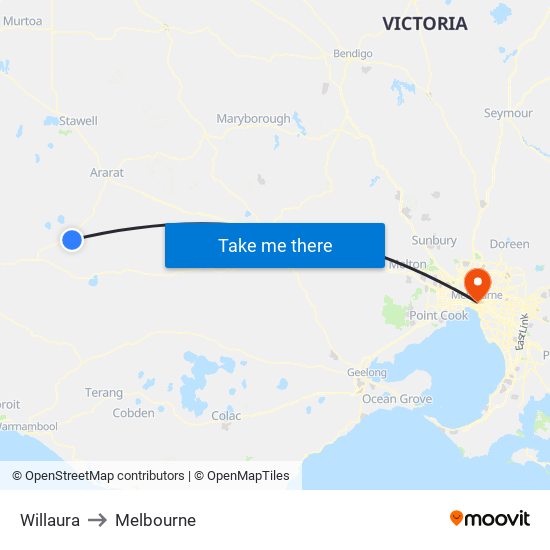 Willaura to Melbourne map
