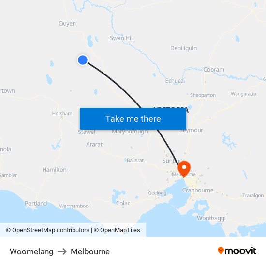 Woomelang to Melbourne map