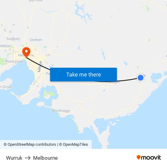 Wurruk to Melbourne map