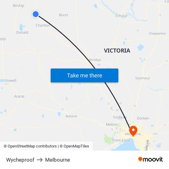 Wycheproof to Melbourne map