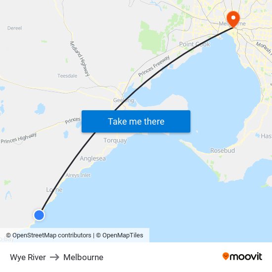 Wye River to Melbourne map