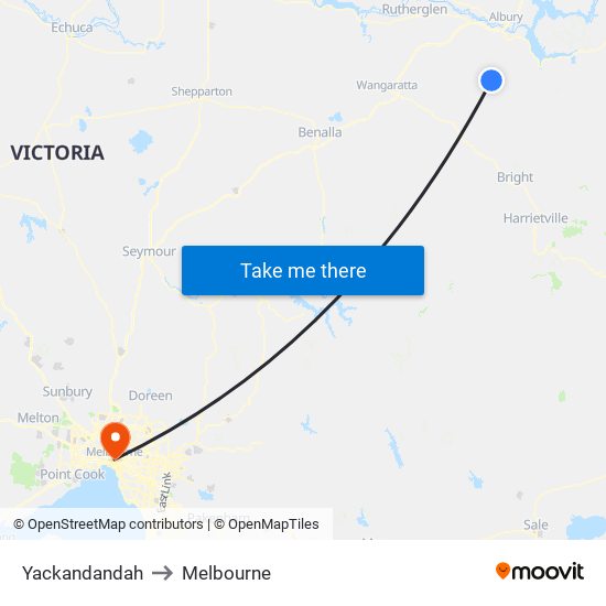 Yackandandah to Melbourne map