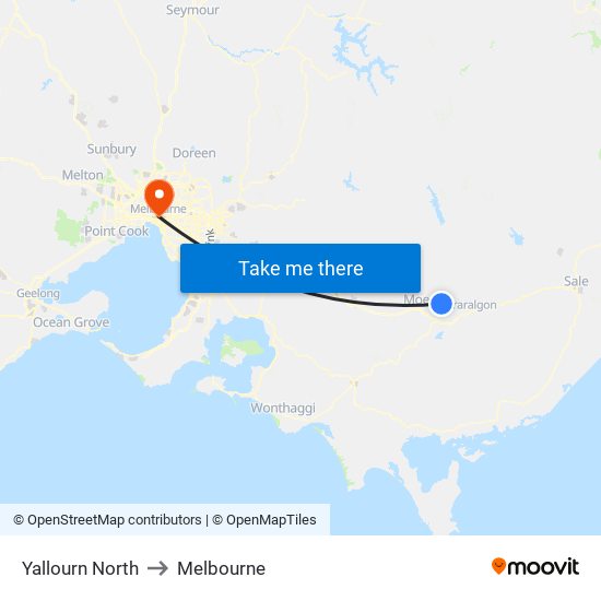 Yallourn North to Melbourne map