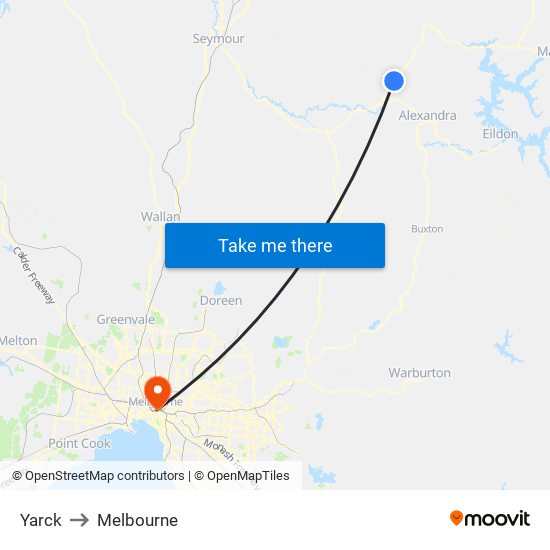 Yarck to Melbourne map